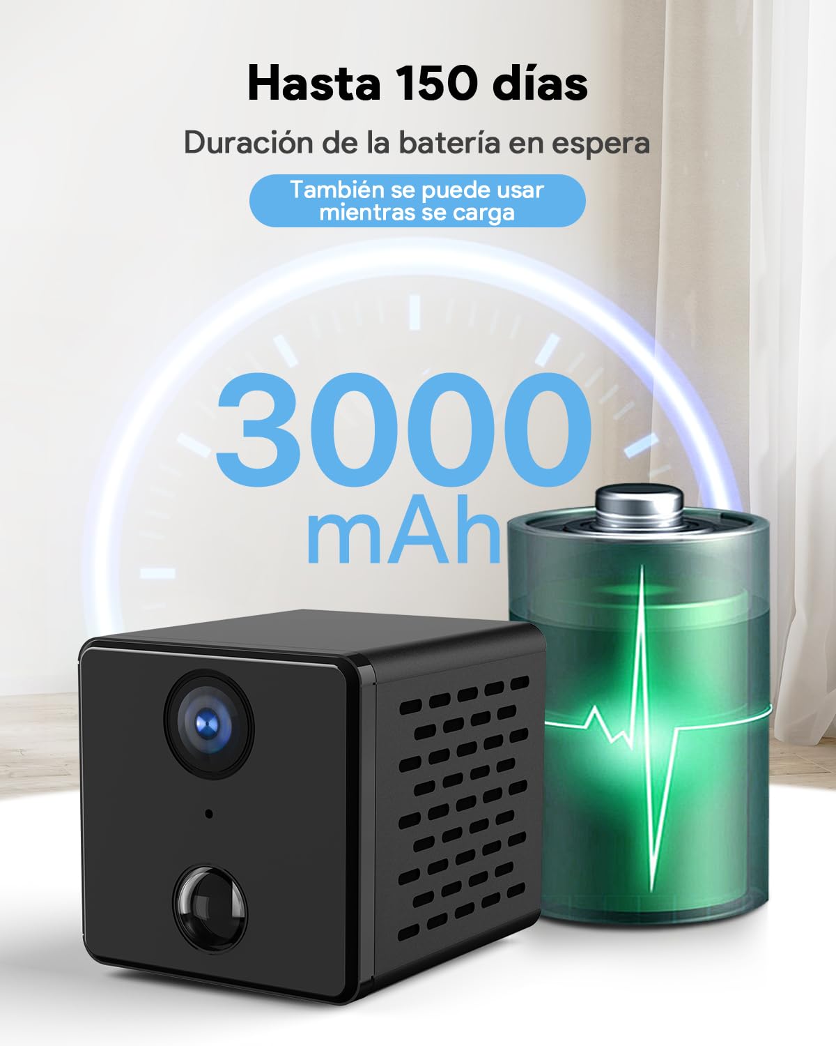 Mini Surveillance Camera | Free Cloud Storage & SD Card Storage | Smallest 4K HD Wifi Indoor Camera for Home Security | Night Vision, Motion Detection | 3000mAH Battery | with 32GB Memory Card