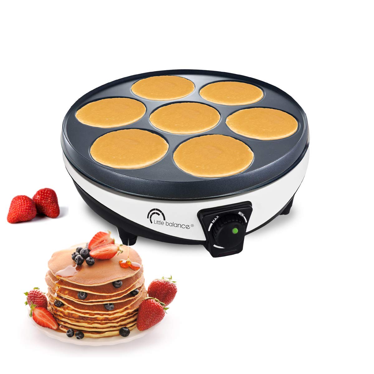 LITTLE BALANCE 8212 Happy Crêpes & Pancakes Crepe Maker, Cast Iron Ceramic, White/Black