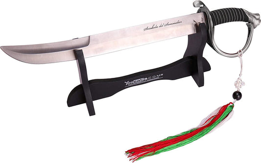 YesEatIs - Champagne saber for Sommelier with wooden display case - steel handle - 2 decorative bands included