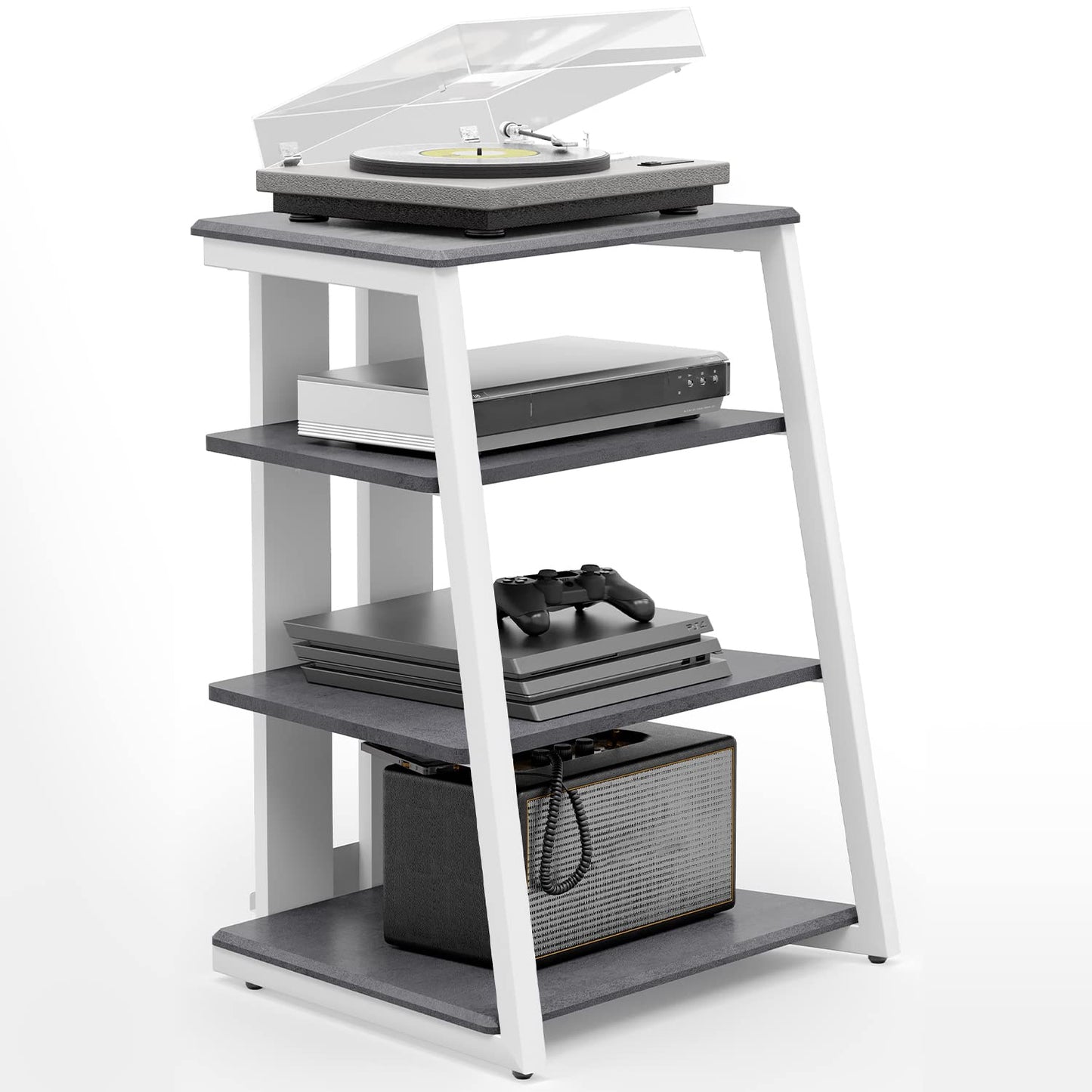 FITUEYES Design HiFi Rack made of wood & steel, turntable table with adjustable shelves, HiFi shelf for turntables & stereo systems & compact systems, 61 x 52 x 78 cm.