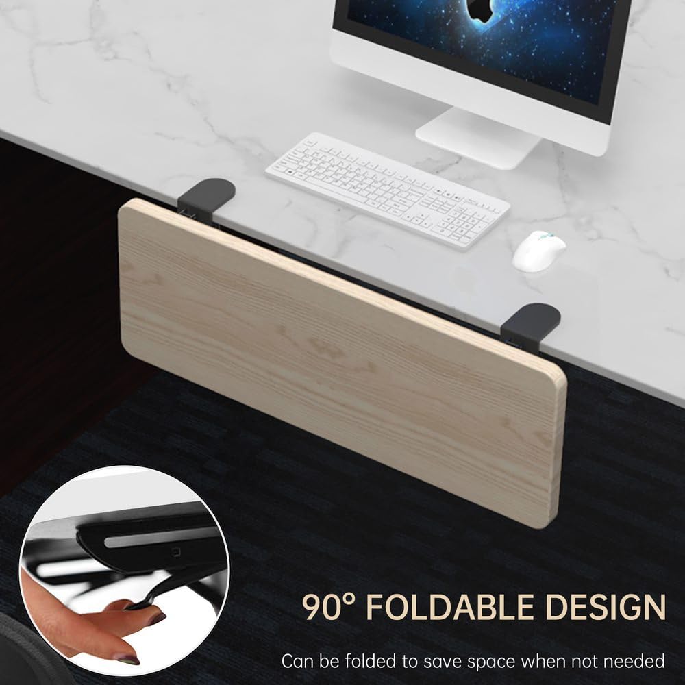 OUGIC Ergonomic Desk Extension, 75 x 24 cm, punch-free clamp, foldable keyboard drawer shelf, table mount, armrest, computer elbow arm support.
