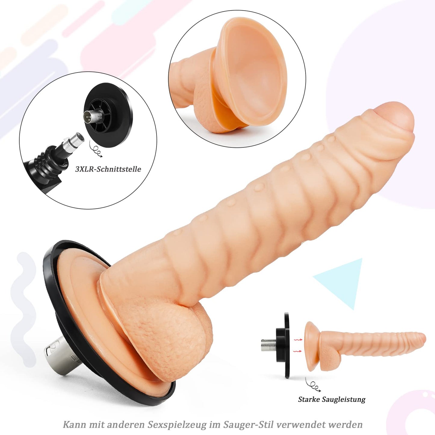 Sex machine, fucking machine with dildo and suction cup adapter, 3 XLR connections. Love machine with sex toys for men, women, and couples. Automatic masturbation machine with 7 attachments. Sex toys.