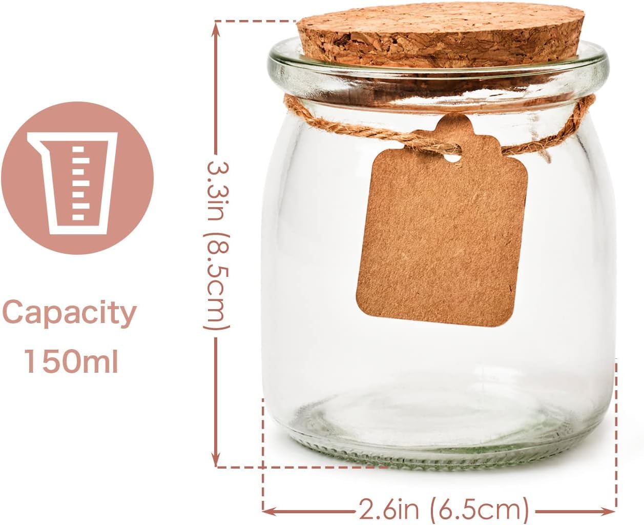 EZOWARE 40 Pack 150ml Spice Jars with Cork Lids, Pudding Jars, Yogurt Jars, Glass Containers with Labels and String for Yogurt, Pudding, Wedding Gifts.