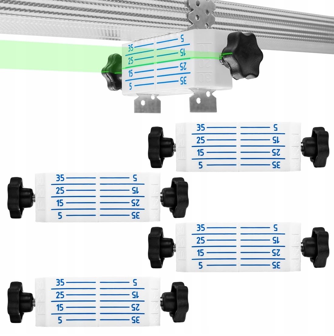 4 x leveling system for suspended ceilings, quick assembly tool, ceiling leveling holder profile CD60 ES plasterboard Regips, drywall ceiling hangers, direct hangers, laser target panel