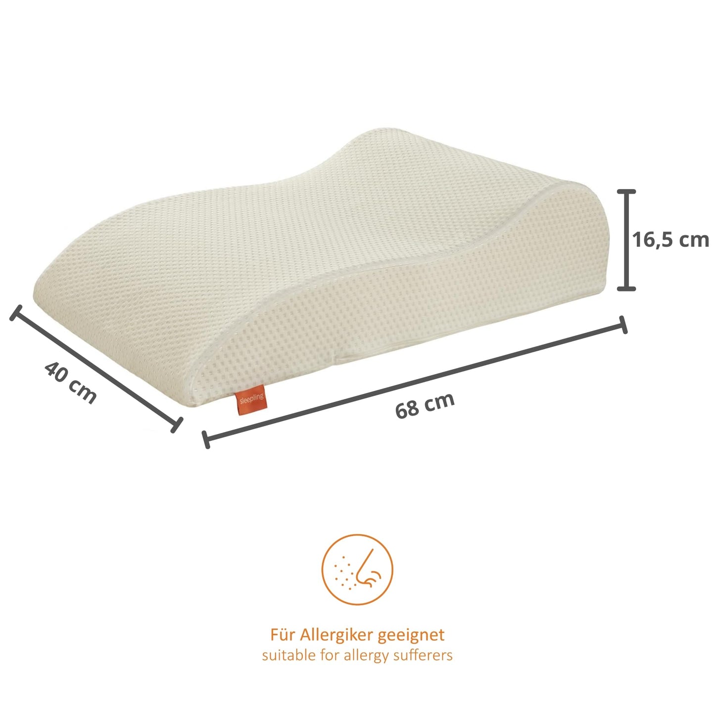Sleeper leg pillow, leg elevation pillow, leg pillow, positioning pillow for adults, knee pillow 40 x 68 x 16.5 cm, 100% polyester, washable at 60 degrees, Oeko-Tex 100, Made in EU.