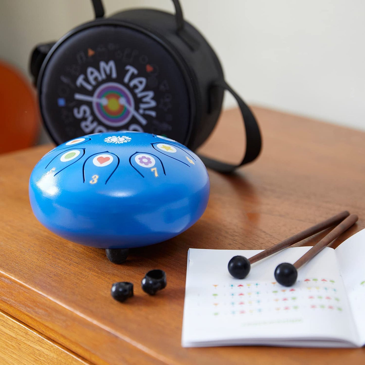 Montessori children's drum - handpan tongue drum for kids aged 3-6, easy to play, promotes creativity & concentration, comes with mallets, music book & bag.