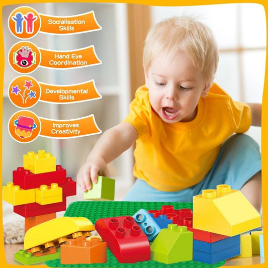 4 Large Building Plates Compatible with Lego Duplo, 38.4 * 38.4cm Classic Baseplate with 24 x 24 Studs for Duplo Bricks, Construction Toy for Toddlers, Girls and Boys, Green, Blue, Red, Gray.