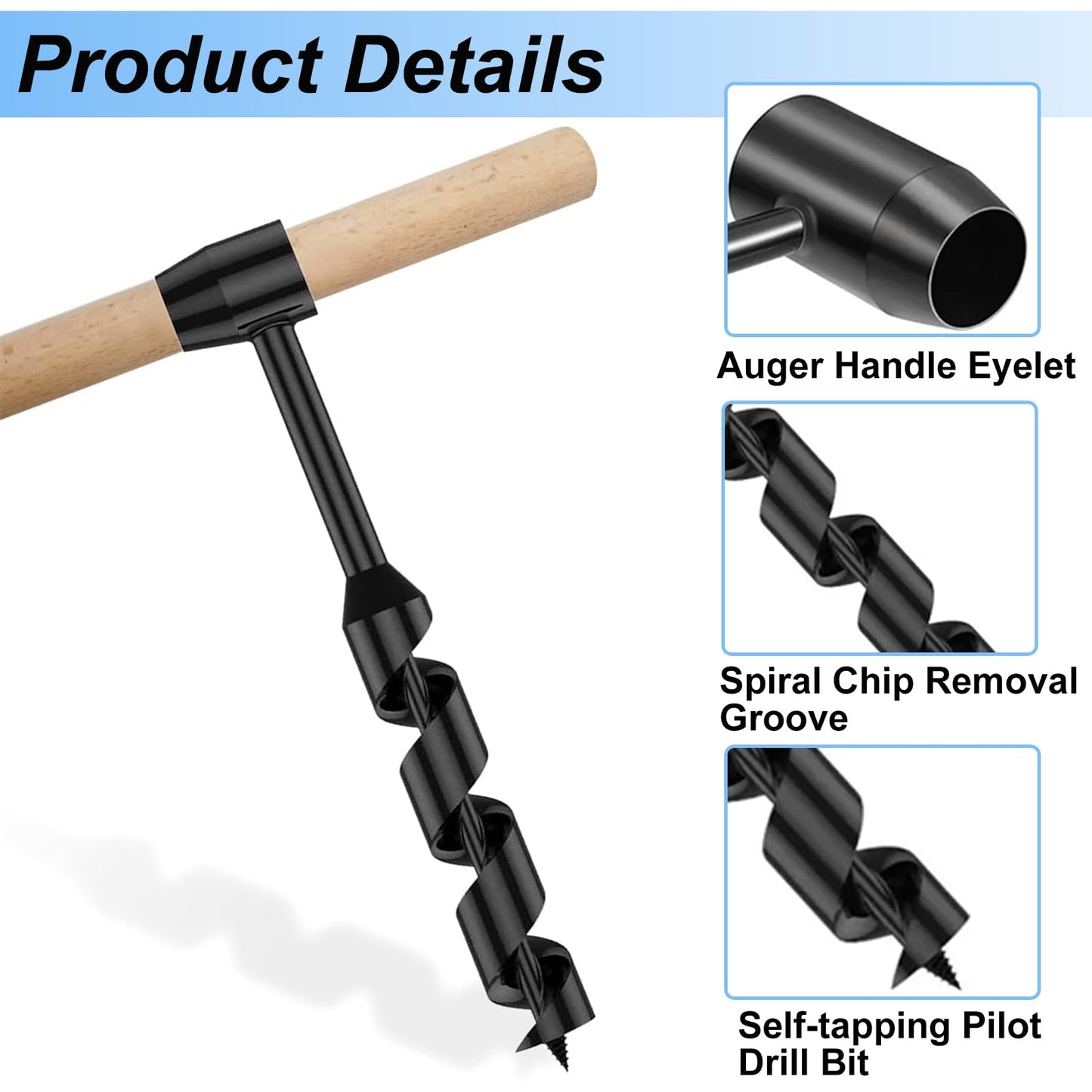 Hand drill Bushcraft - Manual screwdriver, Heavy-duty steel Scotch Eye Wood hand drill Bushcraft drill Survival equipment for woodworking, Outdoor survival, Camping, Swedish fire torch (4 pieces)