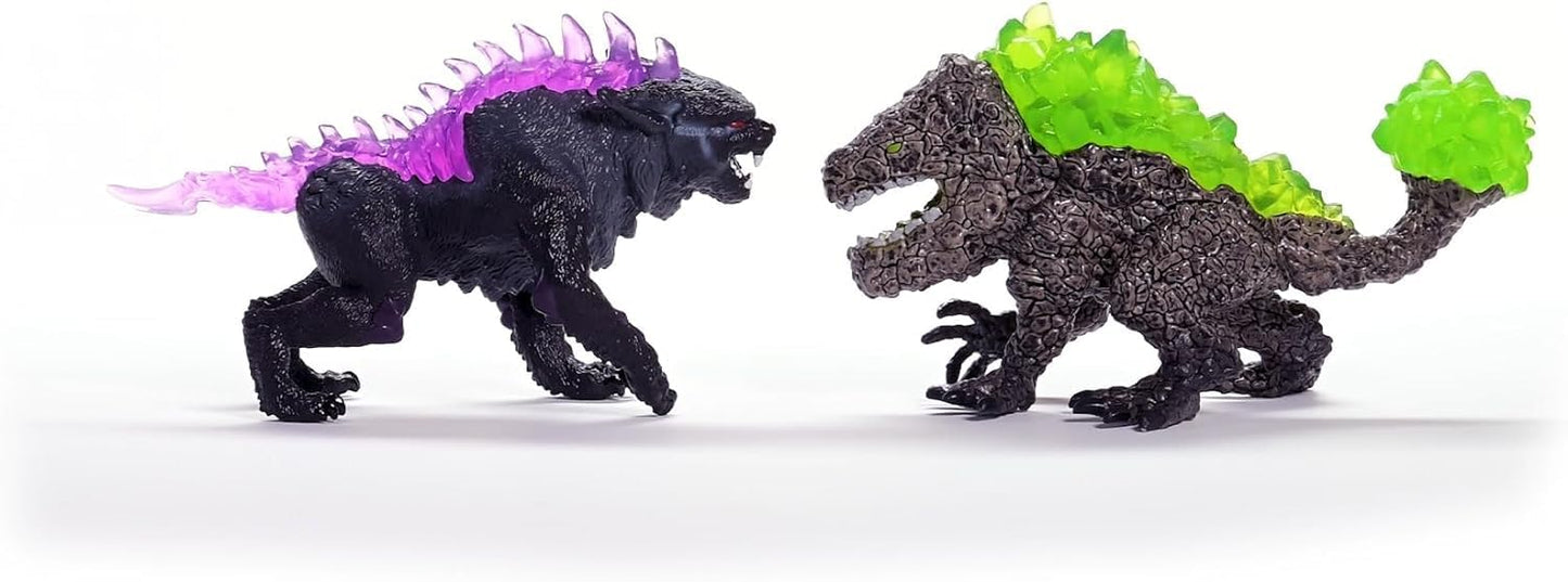 Creepy Eldrador Creatures | Shadow Lynx vs. Rock Crusher 70827 | schleich Eldrador set with crystal elements | imaginative toy | monster action figures for kids 7+ | 2 pieces