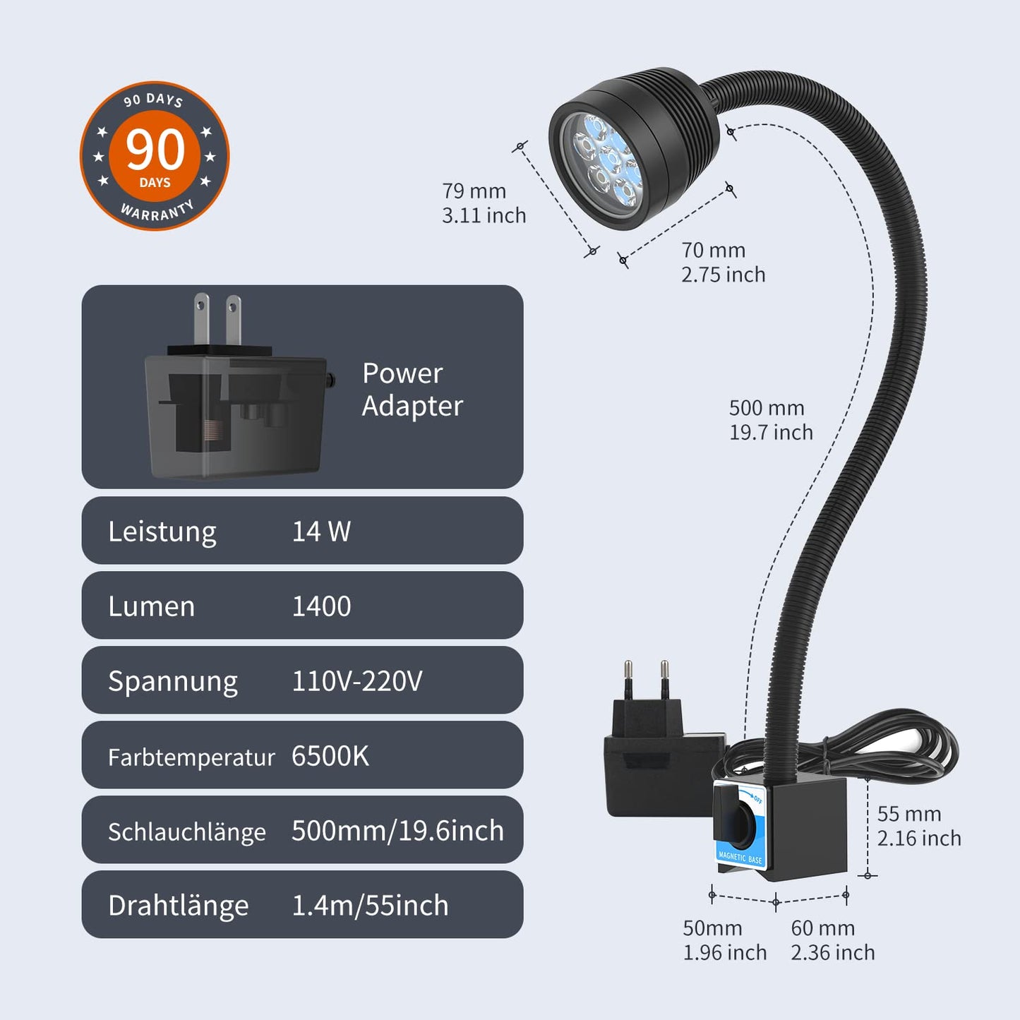 LED work light gooseneck magnetic light LED IP66 waterproof flexible gooseneck light work lamp for machine tools and lathe.