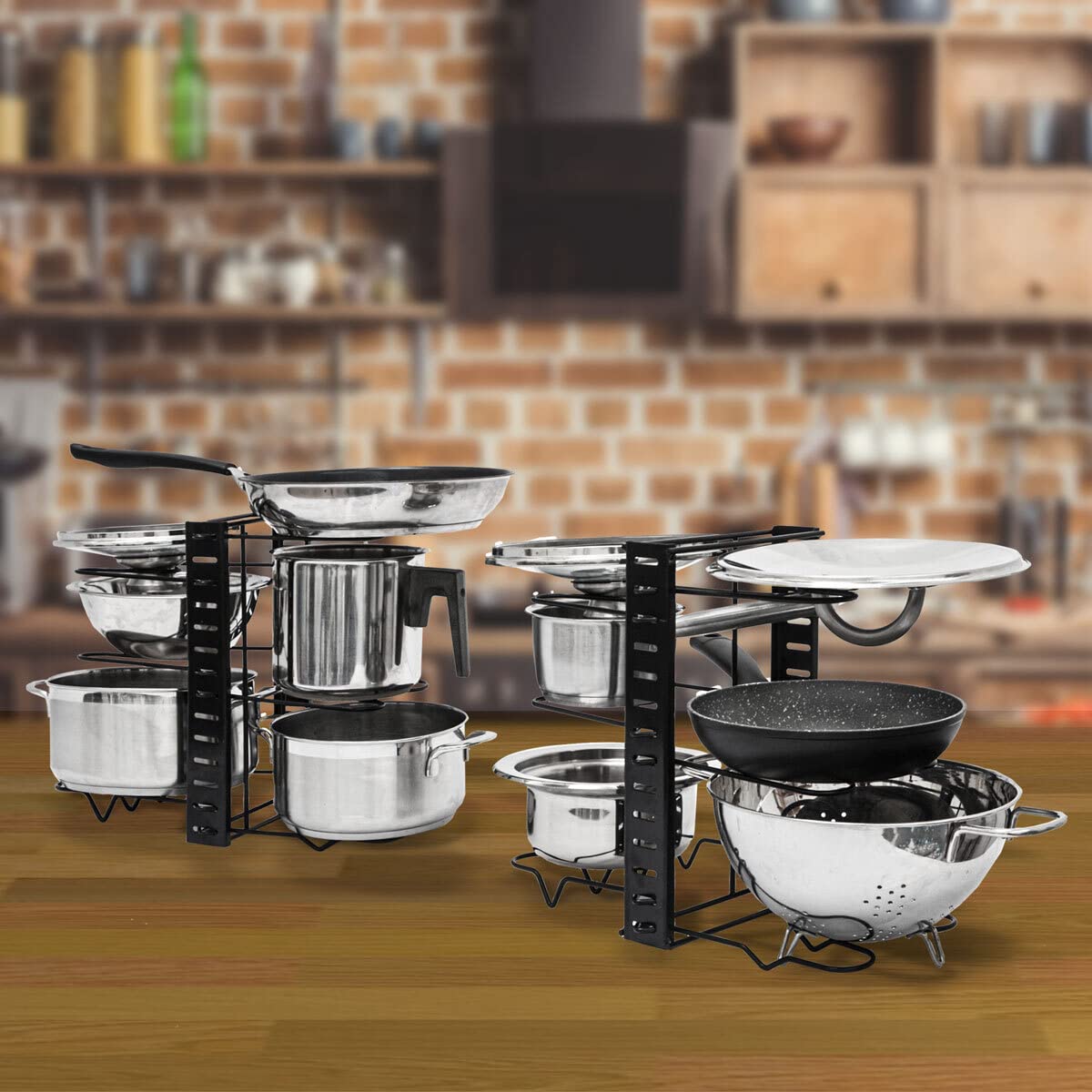 MAKLIK Telescopic Pan Rack with 12 Shelves - Lid Organizer Kitchen Accessory - Pot Organizer Cabinet Drawer Organization System Kitchen Organizer Pan Divider Pot Lid Holder Pot Rack