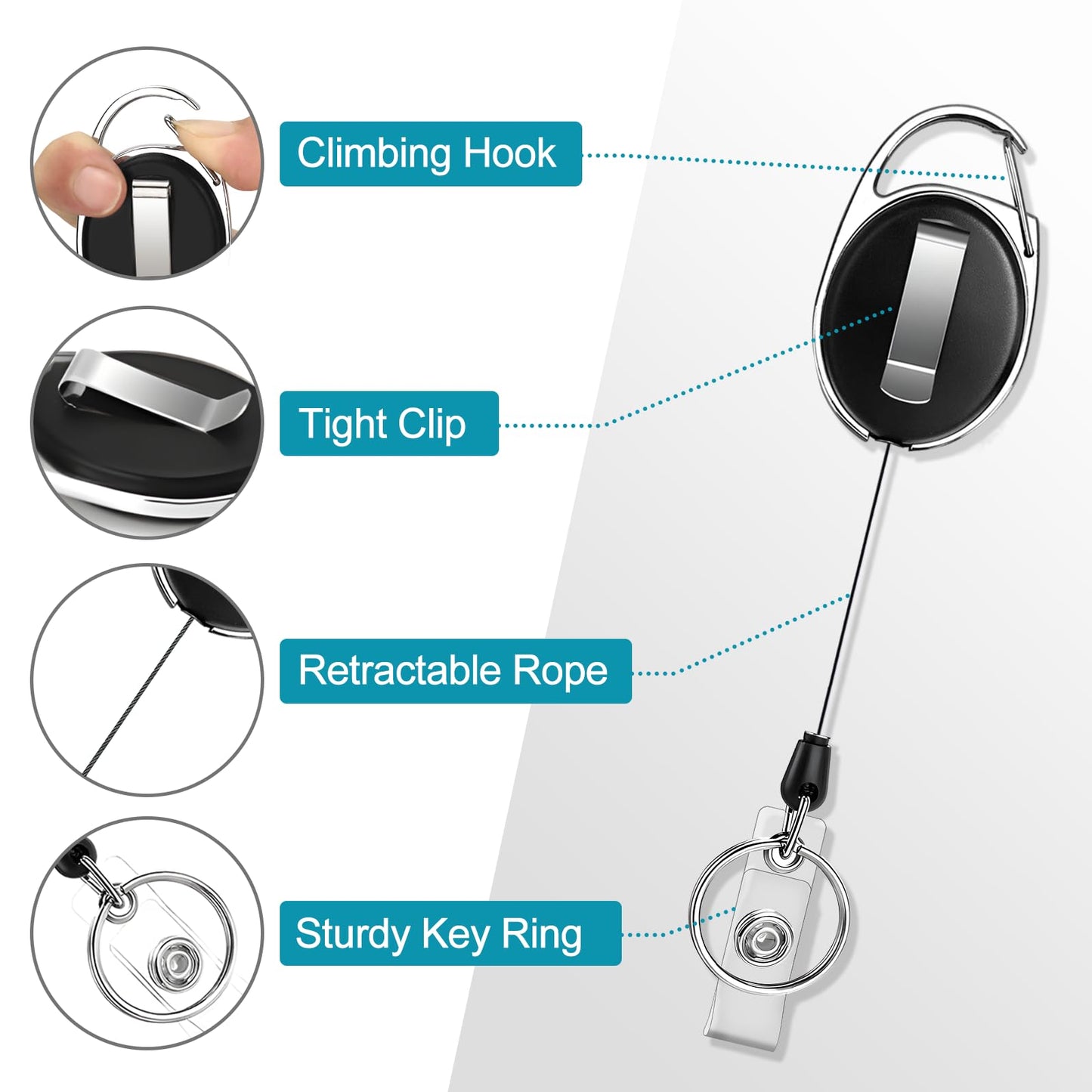 JEFURE retractable keychain 30 pcs, 63cm retractable keychain lanyard, retractable badge holder with pocket clip, for keys and badge holder