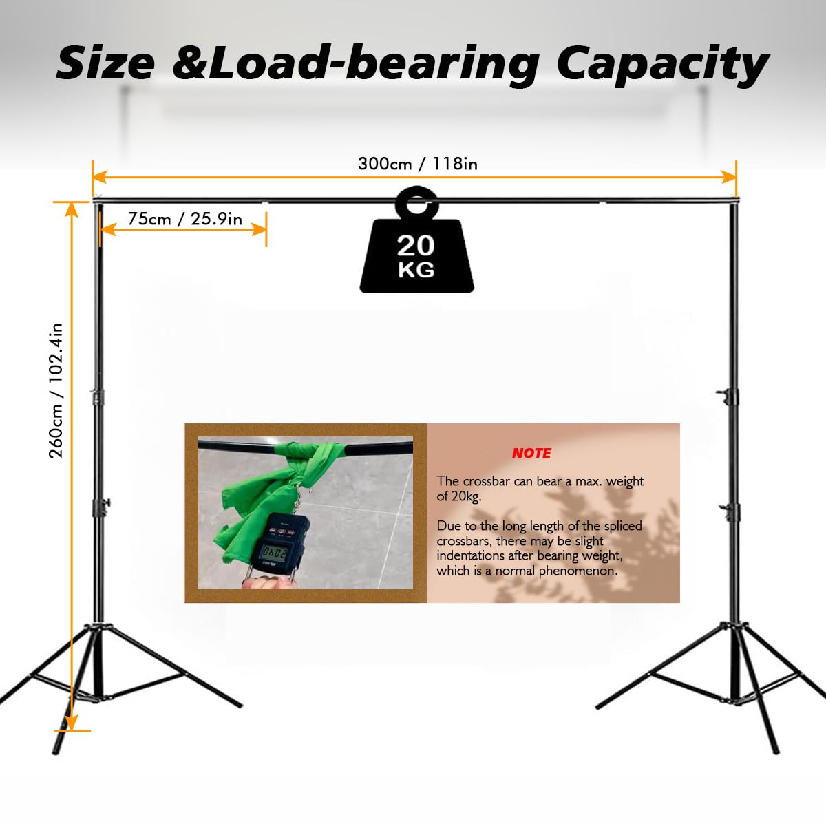 2.6x3m Photo Studio Background System Adjustable Photo Background Stand Set for Photography Party with 1 Carrying Bag, Support System Stand for Photos, Videos, Studio, 6 Spring Clamps, 2 Sandbags