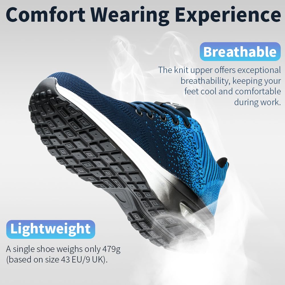 Nasogetch safety shoes for women and men Steel toe cap shoes Work shoes Athletic Breathable Blue EU 37