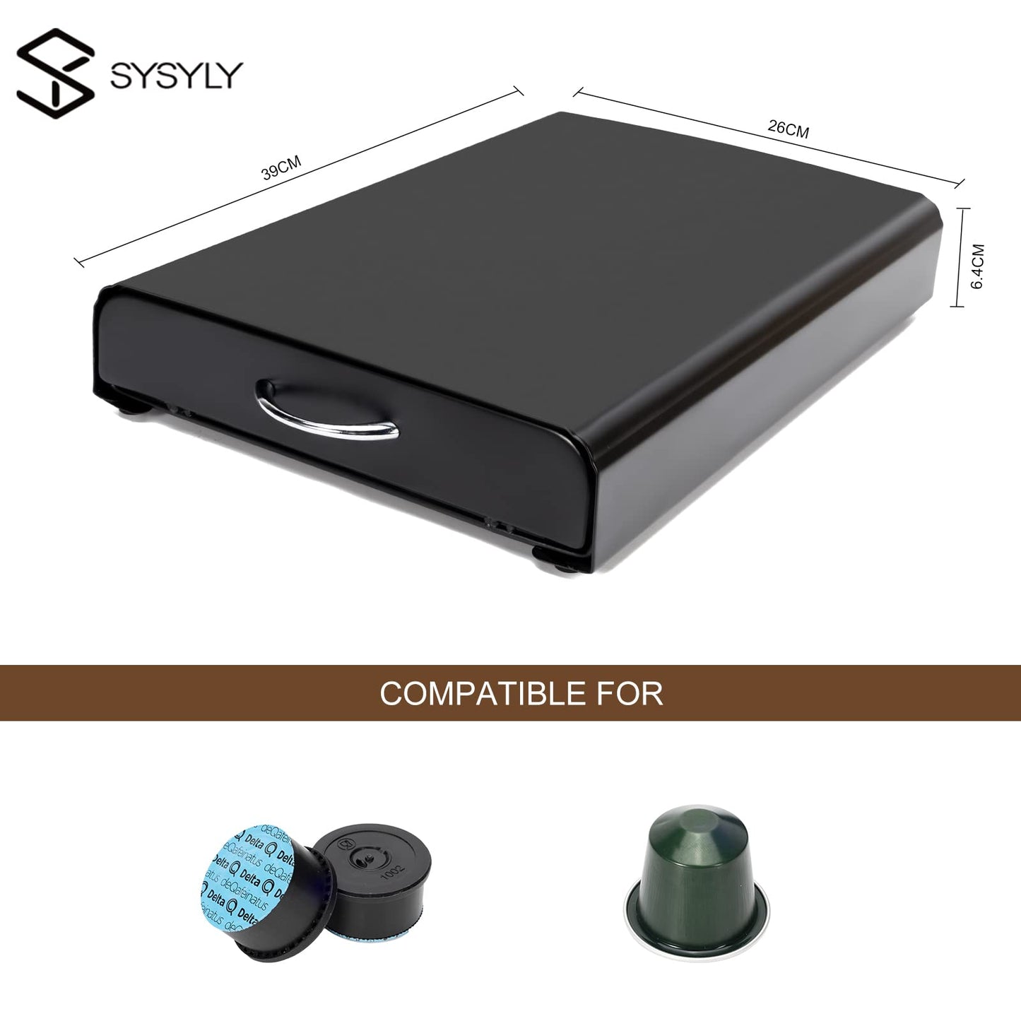 SYSYLY Capsule Holder, Drawer for Nespresso Capsule Storage, Organizer for 60 Capsules, Metal, Black.
