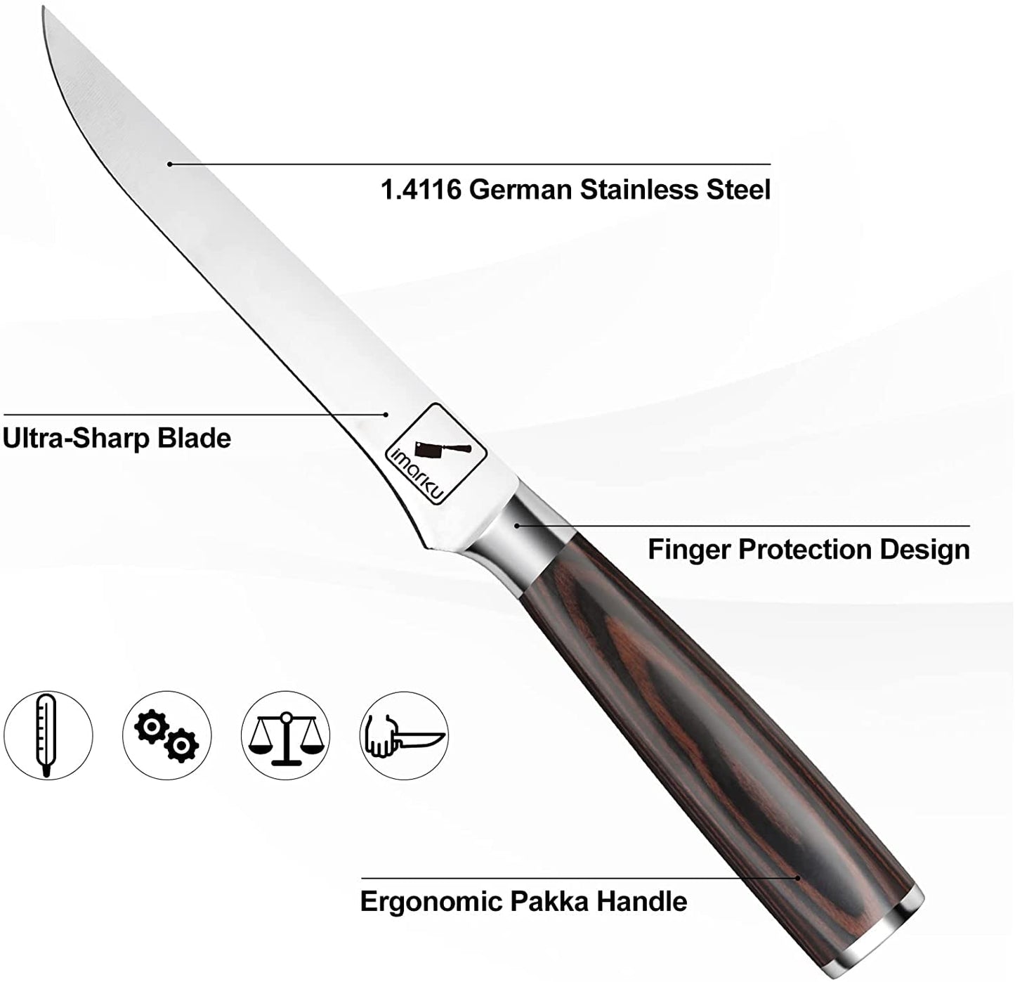 Imarku 17cm Boning Knife-Professional Fillet Knife Fish and Kitchen Knife made of German High-performance Stainless Steel with Ultra-sharp, Flexible Blade and Ergonomic Pakka Wood Handle—Father's Day Gift