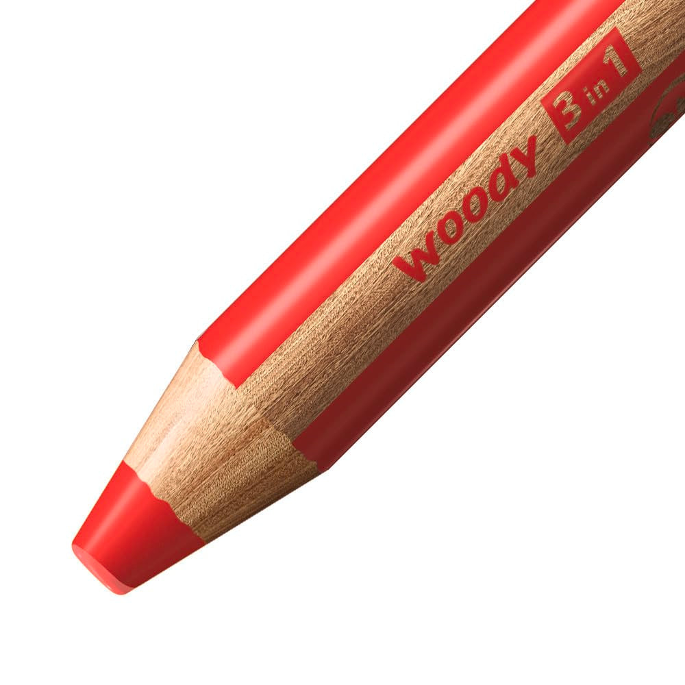 STABILO - Colored pencil, watercolor & wax crayon - woody 3 in 1 - ARTY - 18 pack with sharpener and brush - with 18 different colors