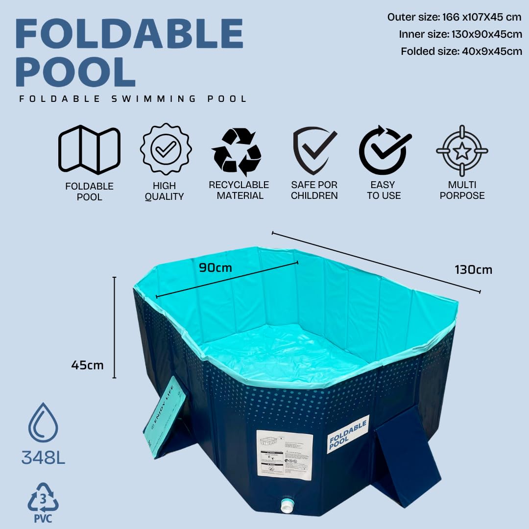 INDUSTEX Foldable Pool, 130 x 90 x 45 cm, Children’s Pool, Portable Dog Pool, Foldable Pool, Bathtub, Pool Toy, Suitable for Children, Medium-sized Pets