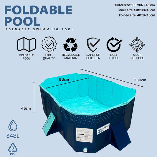 INDUSTEX Foldable Pool, 130 x 90 x 45 cm, Children’s Pool, Portable Dog Pool, Foldable Pool, Bathtub, Pool Toy, Suitable for Children, Medium-sized Pets