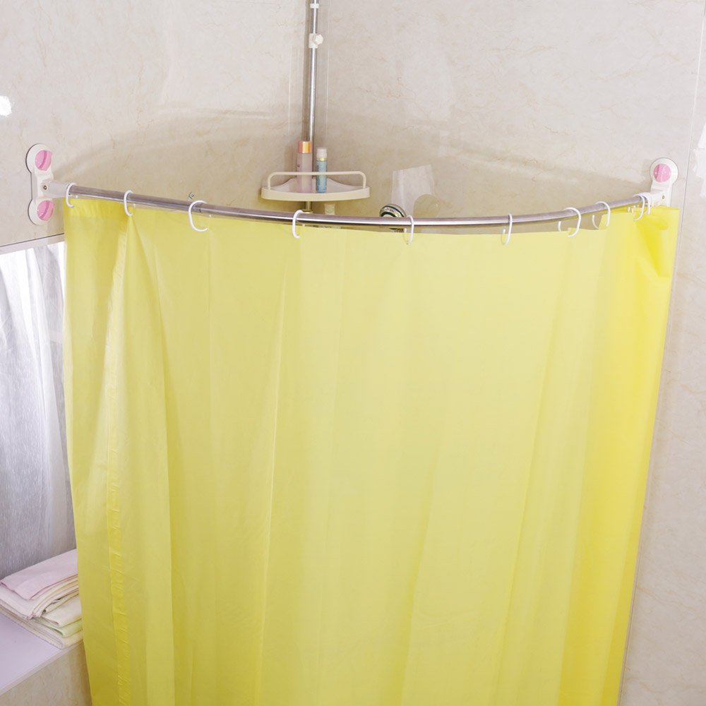 BAOYOUNI Curved Shower Curtain Rod No Drill Shower Curtain Tension Rod Telescopic Stainless Steel Curtain Rod Rust-Resistant Bathroom Curved Shower Rail Pole 95.5 x 95.5 cm, Ivory
