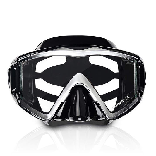 Snorkel diving mask with HD panoramic 3-window view for adults. Anti-fog tempered glass for clear underwater vision. Silicone diving mask for women and youth swimming goggles.