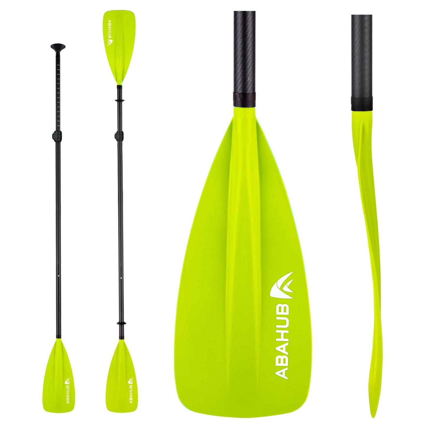 Abahub 4-piece Carbon SUP Paddle/Kayak Oar, adjustable Stand up Paddleboard Paddle, Lightweight Carbon Shaft with green plastic blade