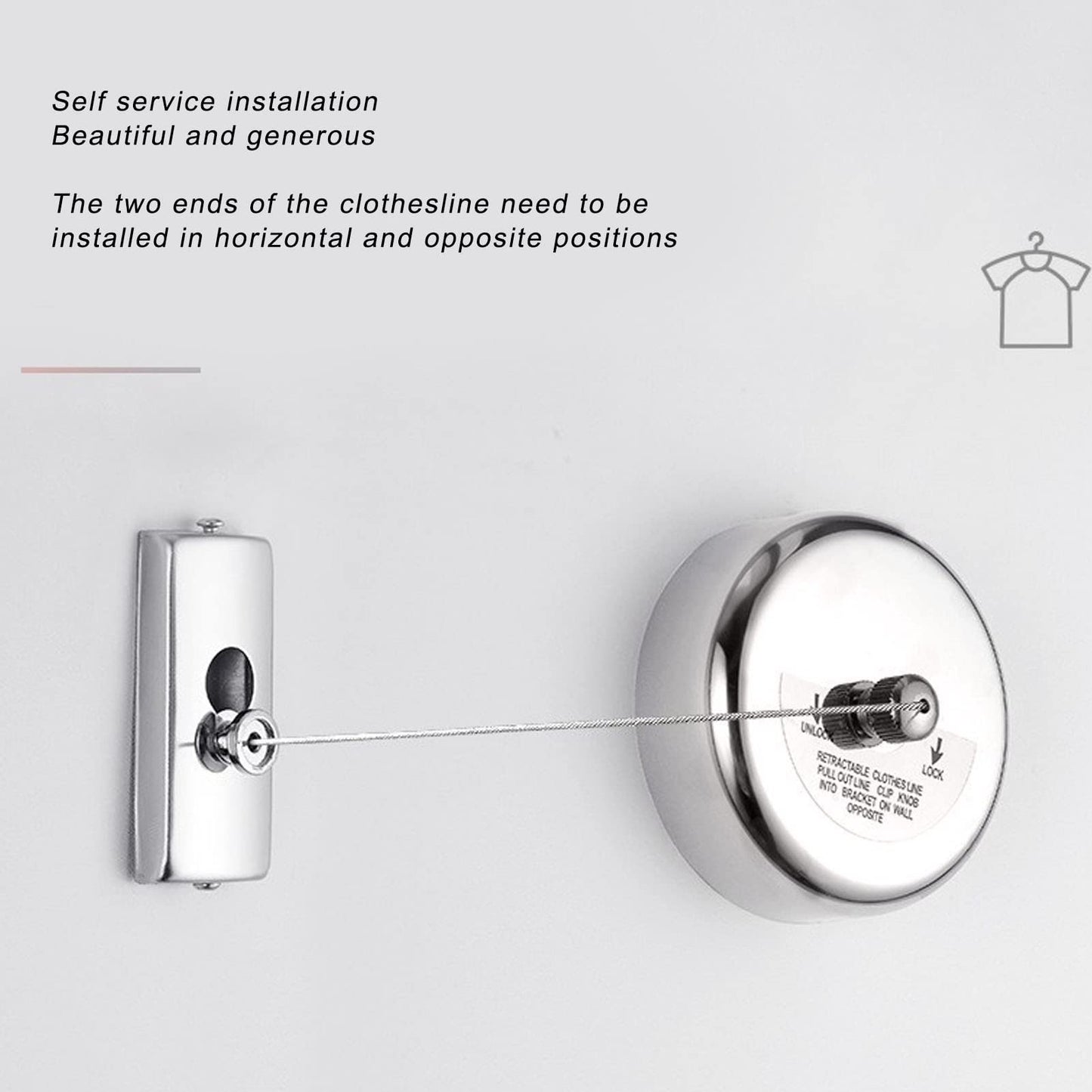 Mokernali laundry line retractable, made of stainless steel, with automatic double-pulley retraction, strong capacity, 3.8M, suitable for indoor and outdoor use, wall-mounted.