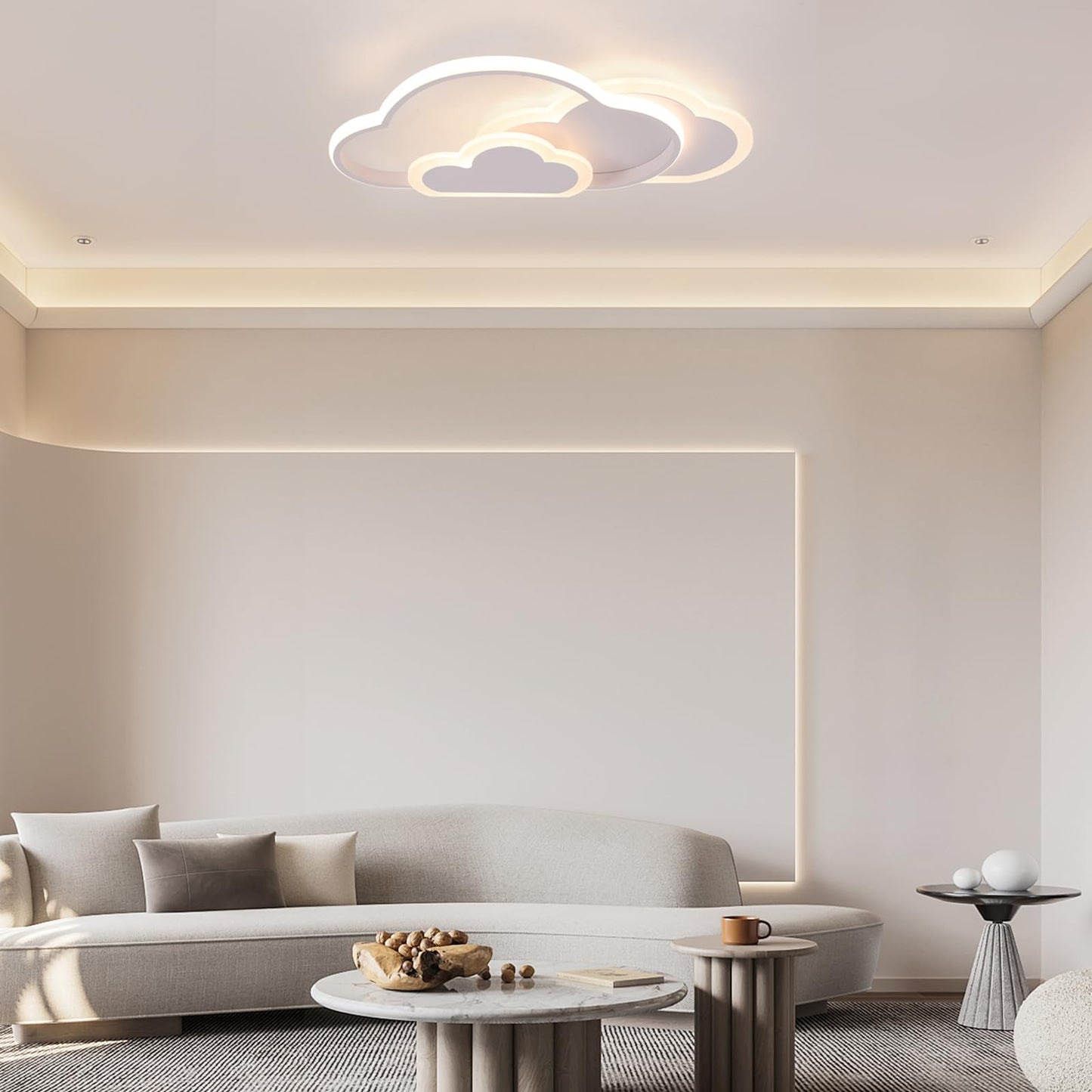 Miniature creative cloud-shaped ceiling light with remote control dimmable, acrylic flush mount ceiling light for living room bedroom hallway and children's room, 52 cm (20.5 in) 42W, White.