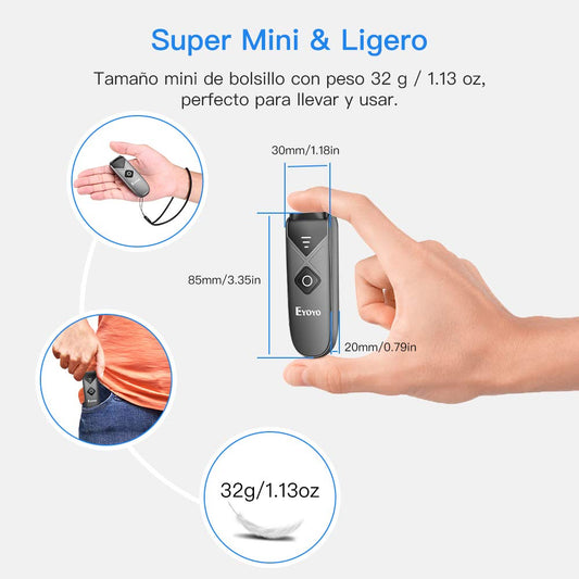 Eyoyo 2D QR barcode scanner, 1D mini barcode reader with 3-in-1 USB cable/Bluetooth/2.4G wireless connection for iOS, Android, tablets, and PC.