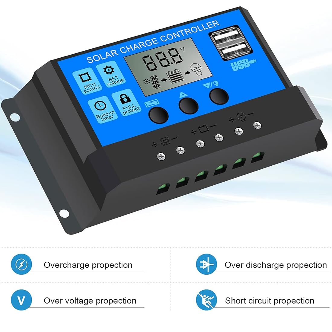 20W 12V Solar Panel Kit Battery Charger for 10A PWM Charge Controller + Extension Cable