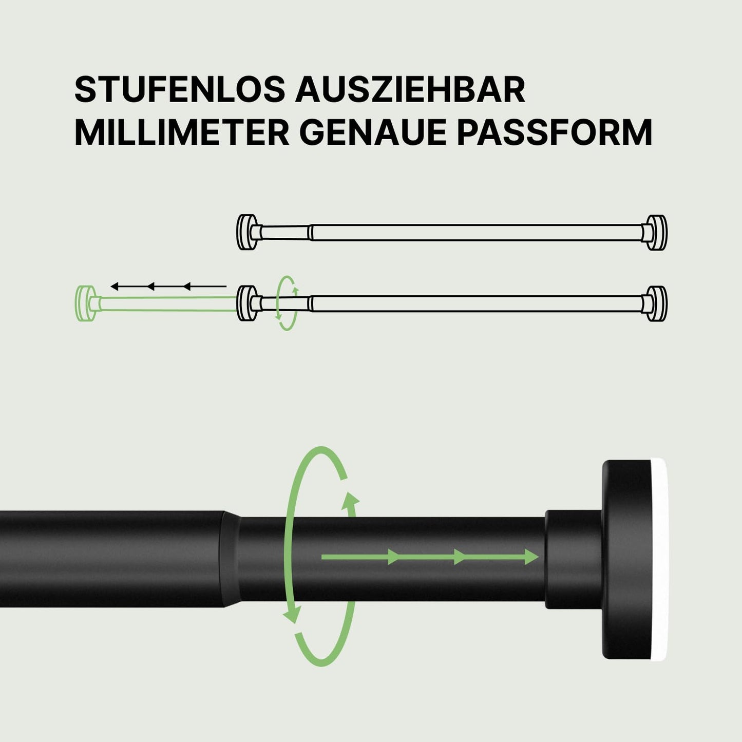 MEISENBERG Tension Rod - Black, ร 25 mm, 1 Piece - Telescopic Rod for Clamping on Windows, Showers, Patios, and Partitions (50-80cm)