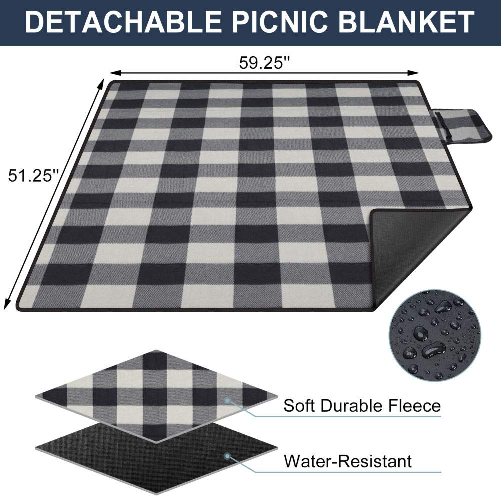 HappyPicnic Insulated picnic backpack for 4 people with complete tableware, spacious cooler compartment, bottle holders, and large waterproof picnic blanket.