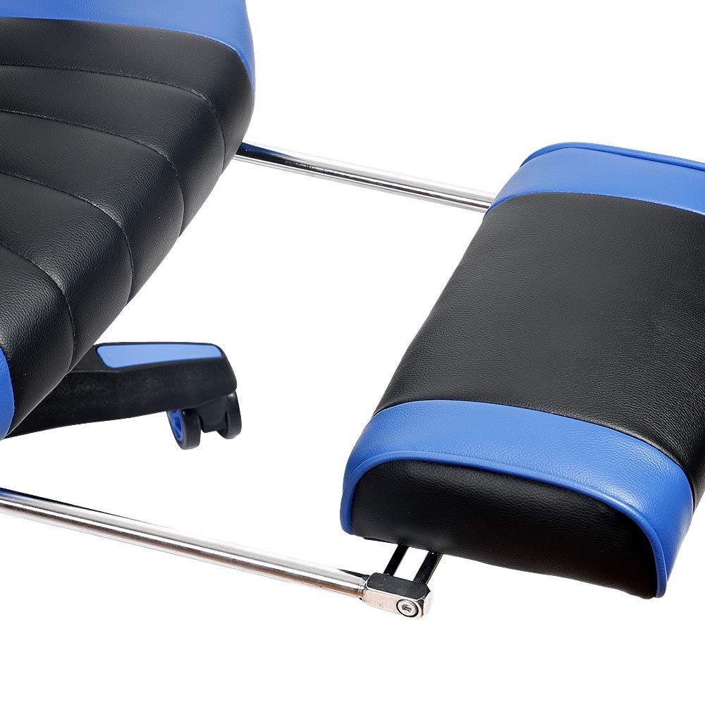 Melko Gaming Chair Ergonomic Office Chair with Footrest in Black Blue Racing Chair Office Desk Chair Executive Chair Gaming Armchair Gamer Chair Racer Swivel Chair Sports Seat