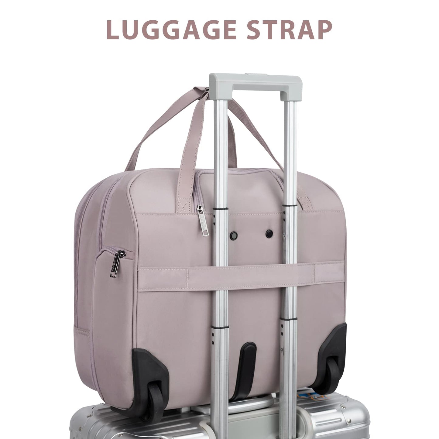 EMPSIGN Trolley Business Rolling Laptop with wheels, Rolling laptop bag for women fits up to 15.6-inch laptop briefcase on wheels, Water-resistant, with RFID pockets, Pink