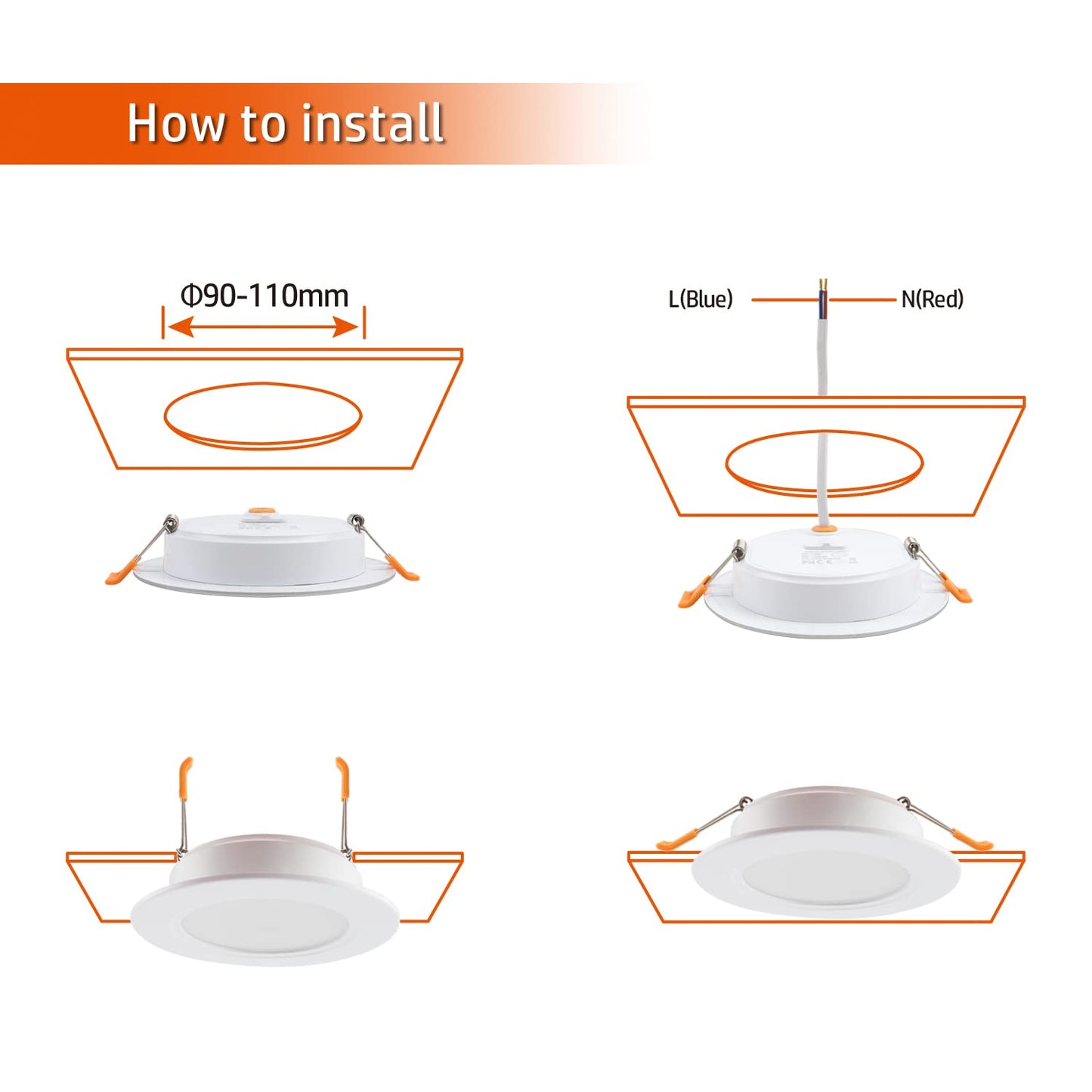 as LIGHT LED recessed lights 230V flat 9W 6er set, Radiant recessed lights, Bathroom spot 3000/4000/6000K, Ceiling spotlight IP54 for bathroom living room kitchen bedroom (White x 6)