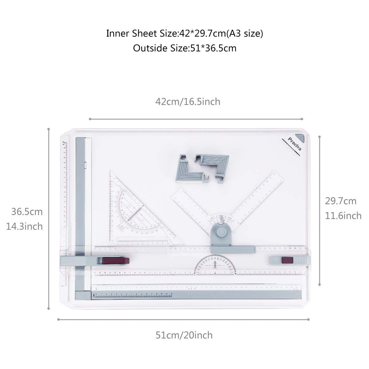 A3 drawing board, Preciva A3 drafting table with accessories 51 x 36.5 CM A3 drawing board in metric system.
