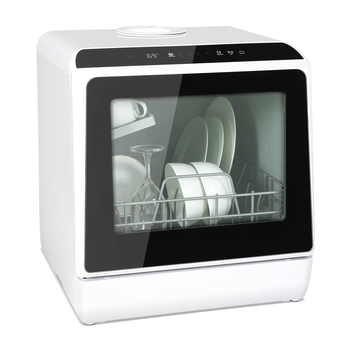 YU YUSING Mini Dishwasher Countertop Dishwasher with 5+1 programs, Small Dishwasher for 4 place settings with/without water connection, 5L water tank, Touch Control, LED display, for home office camping