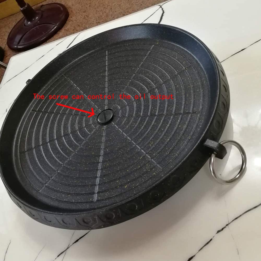 Korean-style grill pan with Maifan-coated surface, non-stick, smokeless grill plate for indoor and outdoor use, 32 x 32 cm.