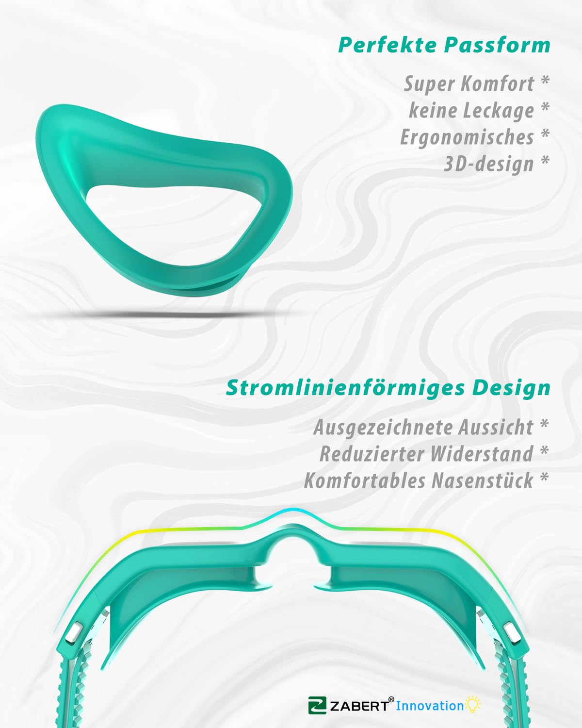 ZABERT Swimming Goggles for Men Women Adults, W1 Professional Diving Goggles Swim Goggles Anti-Fog UV400 Protection, Competitive Triathlon Swimming Pool, Case Clear Lenses Blue Green White Teal