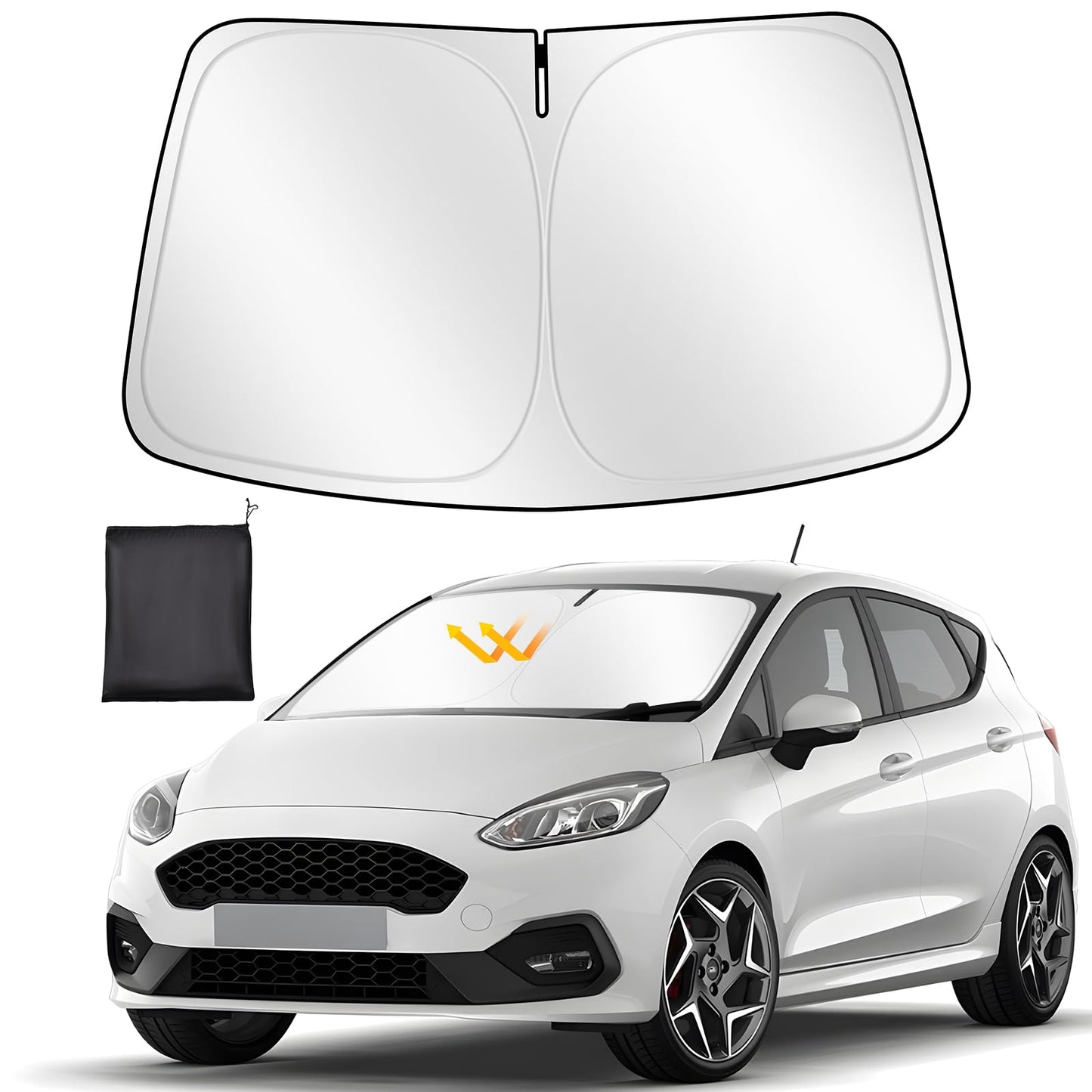 ZATOOTO Sunshade Car Windshield Custom Fit for Ford Focus 2019-2024, Windshield Sun Shade Foldable, Thickened Reflective Polyester Blocks UV Rays and Keeps the Car Cooler.