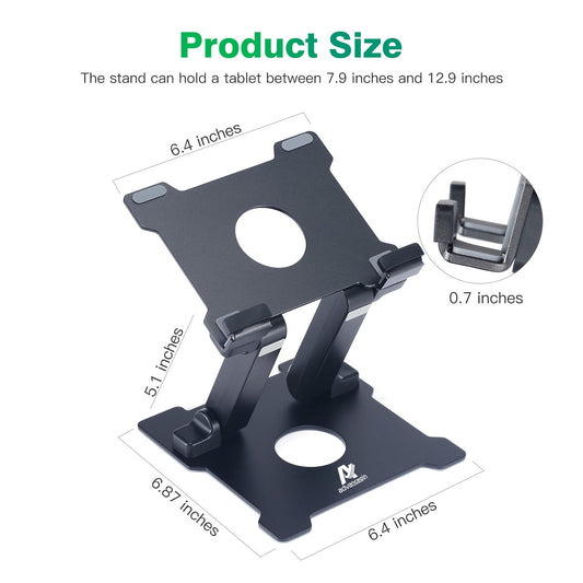 AJ Adjustable Aluminum Tablet Stand Tablet Holder Compatible with iPad Pro Air Mini 11 12.9 iPhone 15 Huawei MatePad Galaxy Tab up to 13.5 inches - Black