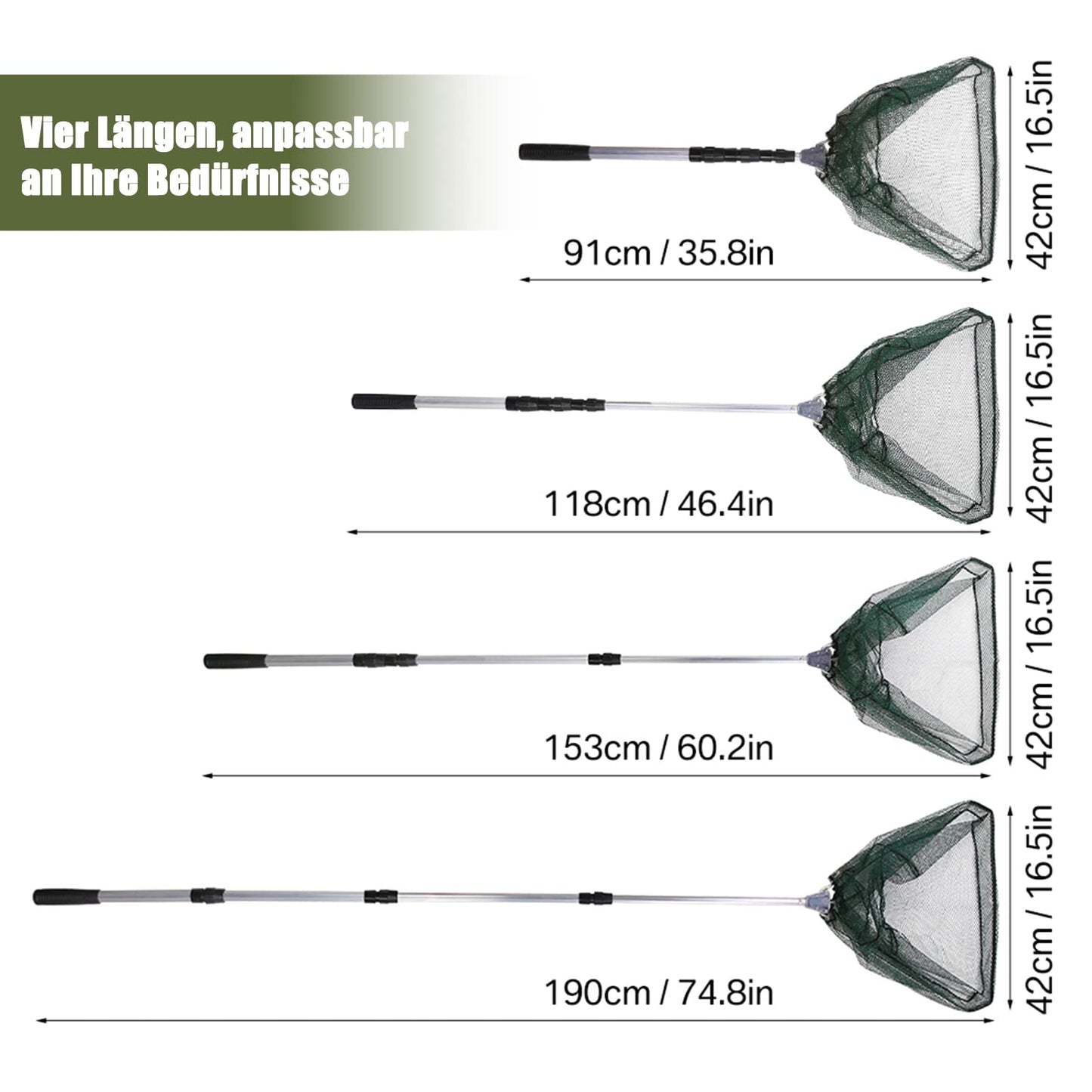Folding telescopic fishing net 190cm, compact and portable for pond and carp fishing. Great outdoor fishing accessory for kids and adults.