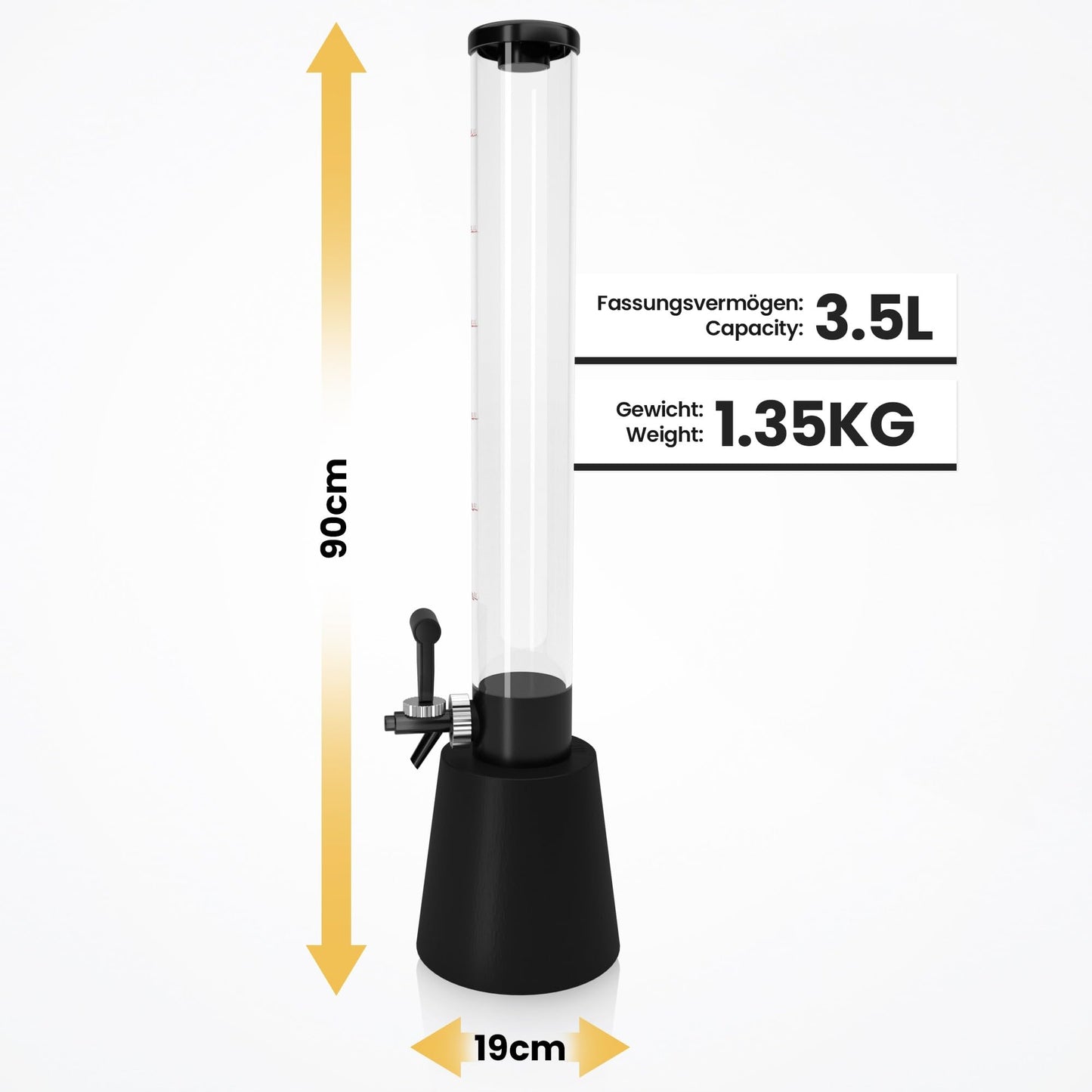 Jago® Beer tower with tap - 3.5L, 90cm tall, level indicator, stand, BPA-free, LFGB standard, various set options - beer tower, beverage tower, drink tower, beer dispenser, beverage dispenser, tap tower