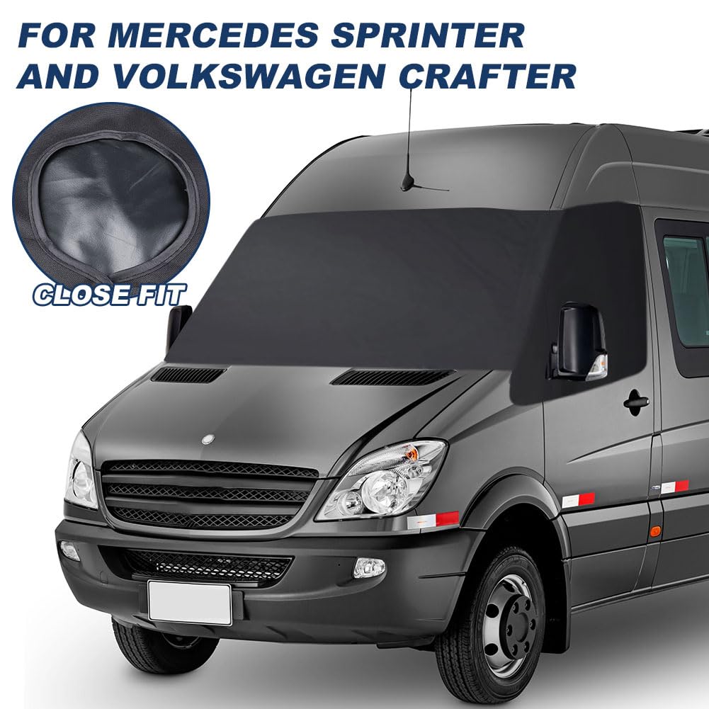 Car Windshield Cover for Mercedes Sprinter VW Crafter 2006-2018, Foldable 600D Waterproof Weatherproof Front Windshield Wrap Cover Windshield Cover Disk Cover