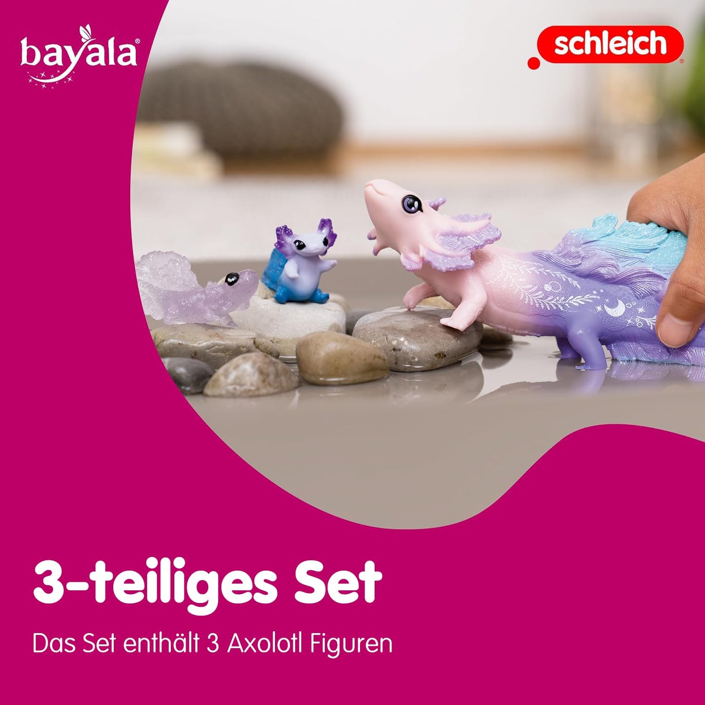 SCHLEICH BAYALA | Axolotl Mom and Babies 42628 | detailed figures | great gift for girls and boys | beautiful collectible figurines | toy for ages 5+ | Set of 3 pieces