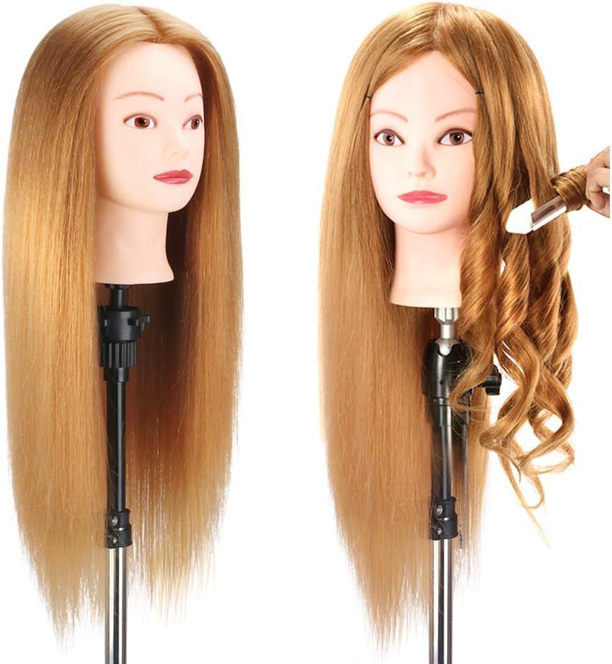 Practice head, TwoWin 80% real hair beauty school mannequin head with clamp stand and gifts - gold