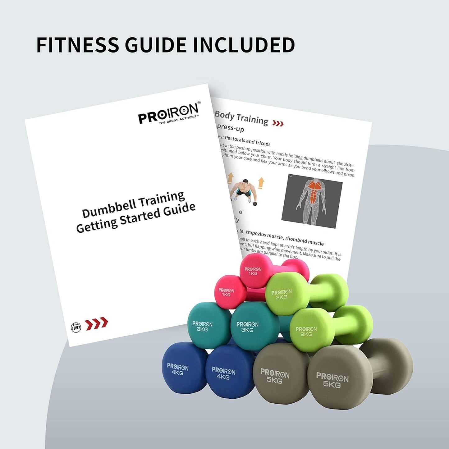 PROIRON Neoprene Dumbbells Set for Women with Stand (3 pairs of 2kg, 3kg, 5kg)