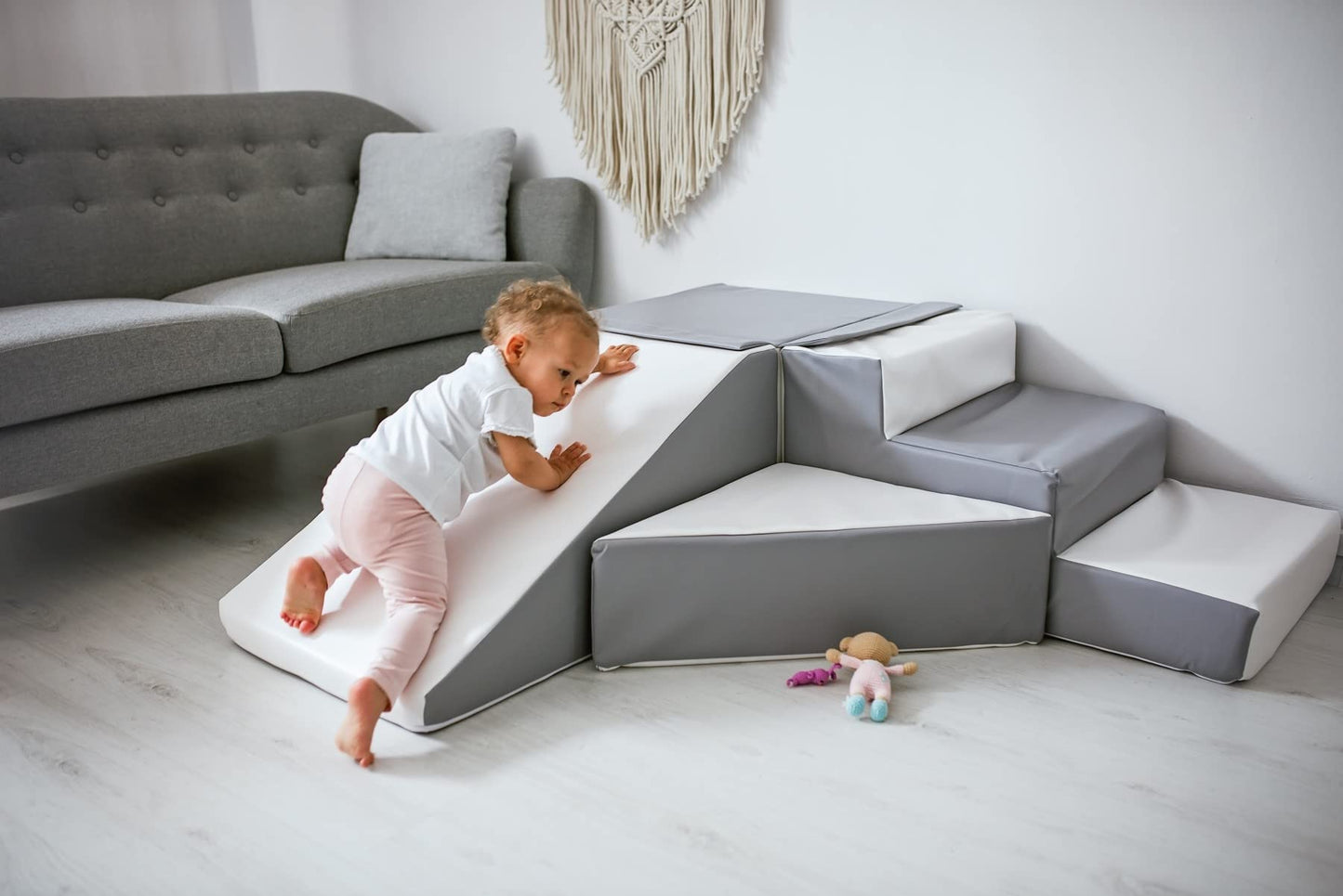 4 large foam building blocks play blocks slide set (color: white, gray, purple)