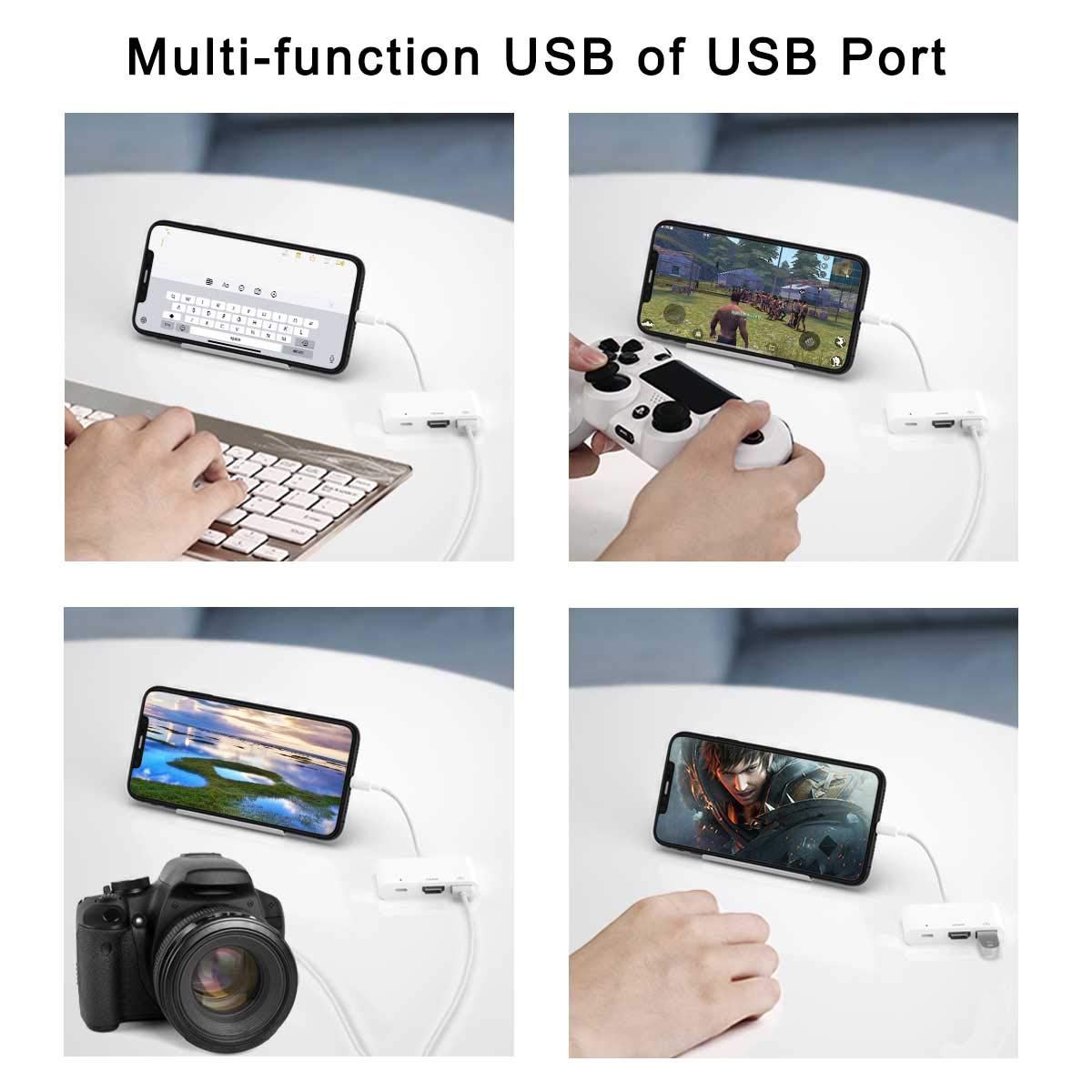 3 in 1 HDMI OTG adapter for iPhone, iPhone Digital AV 1080P HDMI adapter, USB port OTG cable and charging port, support USB flash drive, MIDI keyboard, mouse, for iPhone 14/13/12/11/XS/X/iPad