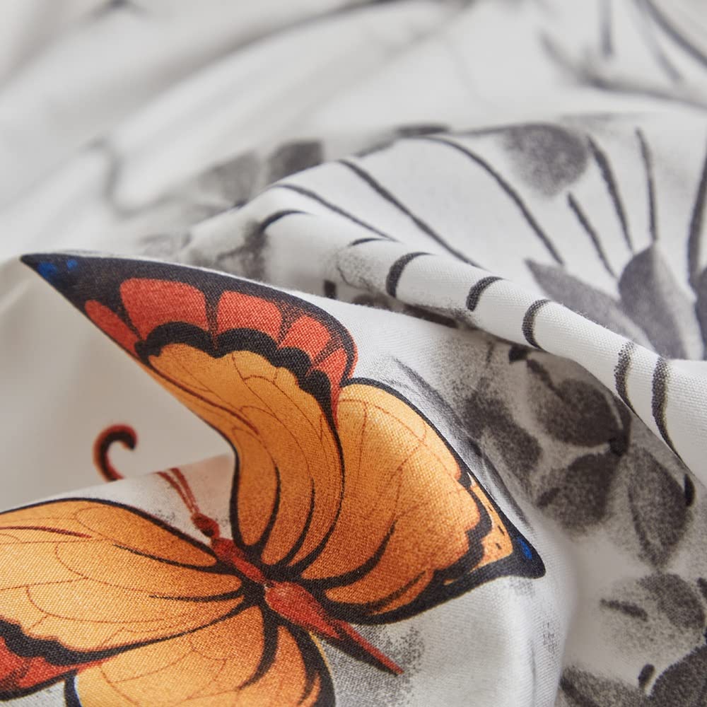 Luofanfei dandelion bedding set 155x220cm with dandelion flowers, butterflies, blue, yellow, grey, and white colors. Made of microfiber with plant leaf pattern. Includes 1 duvet cover and 2 pillowcases 80x80cm with zipper.